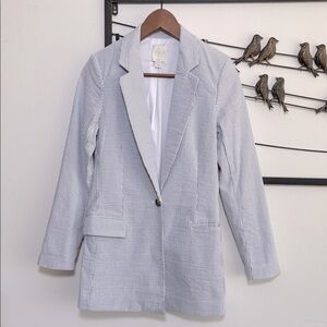Joie Womens XS Longline Striped Blazer Cotton Blend Nautical Tall Girl Friendly